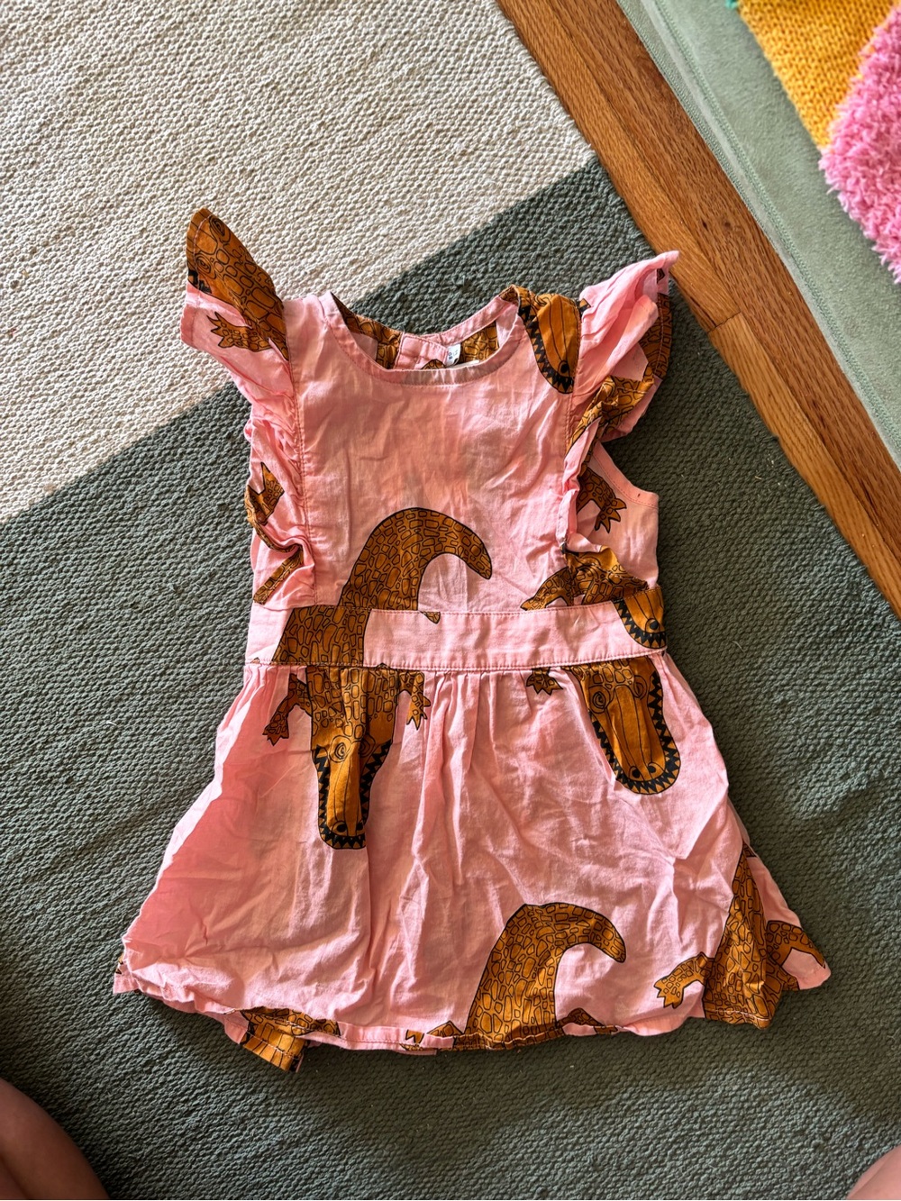 Mini rodini pink Ruffle Dress with Brown Alligator Print 9- 1.5 yrs